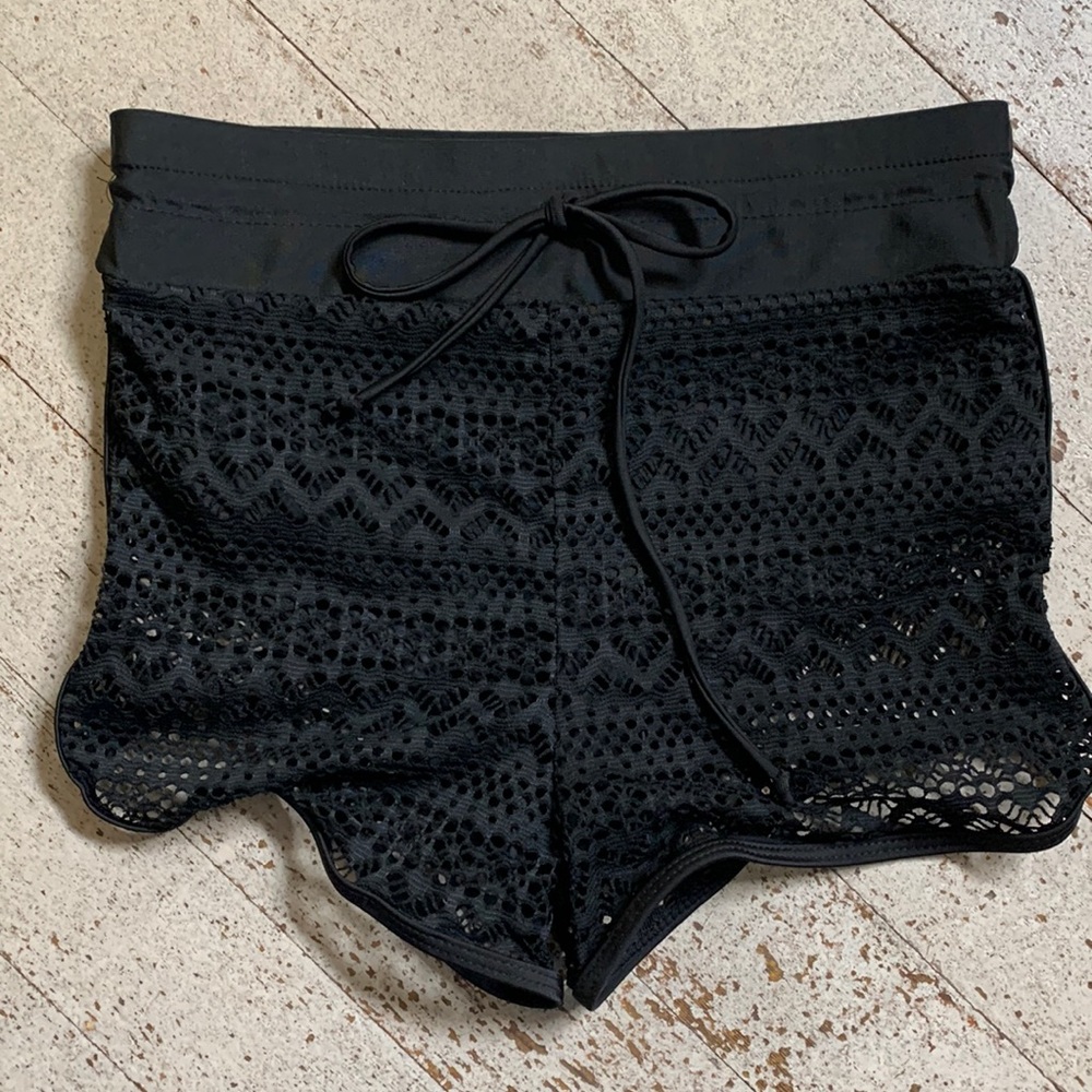 Black open texture swim shorts